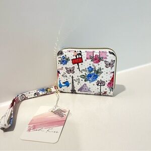 Blush Kiss Glitter Stars Paris Butterfly Print Wristlet Wallet Brand New